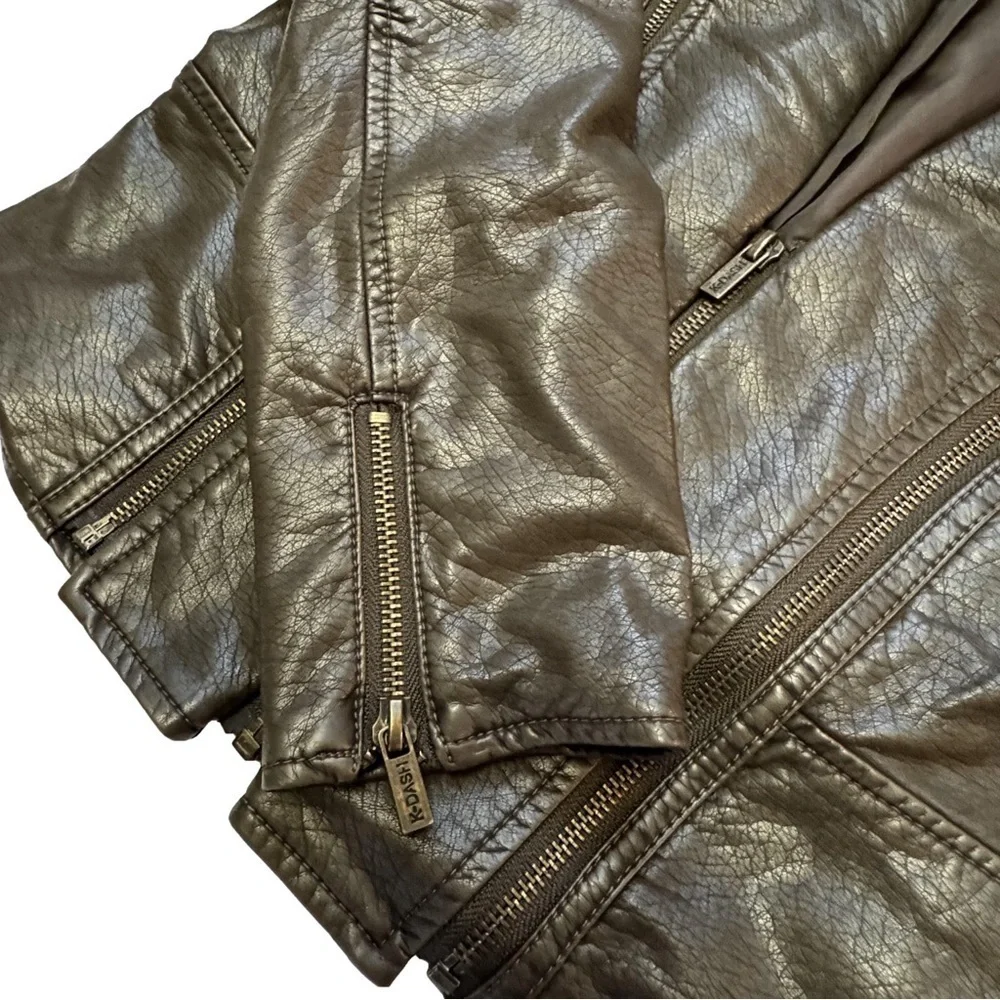 DASH by Kardashian Women's Brown Faux Leather Jacket Size XXS Peplum Pockets NEW - Picture 12 of 15